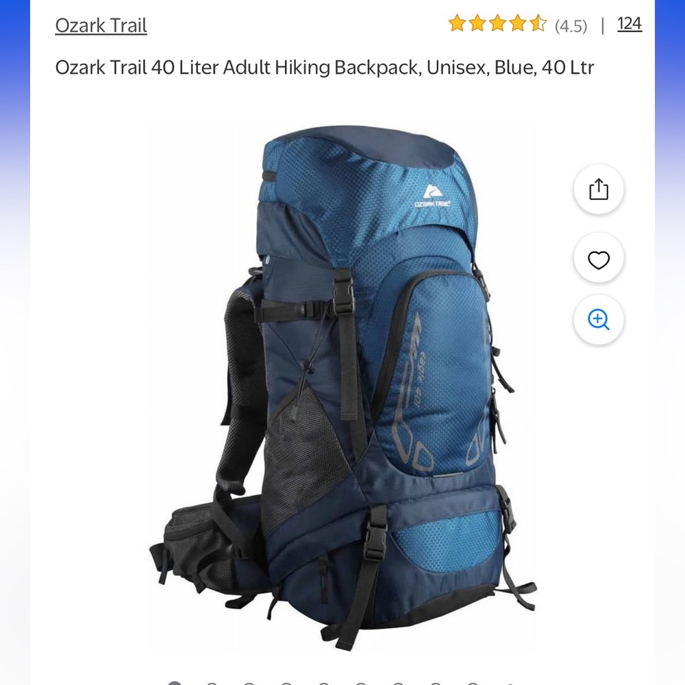 Ozark Trail 40 liter hiking backpack